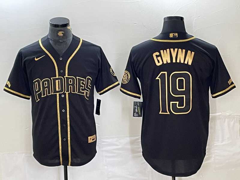 Mens San Diego Padres #19 Tony Gwynn Black Gold Cool Base Jersey